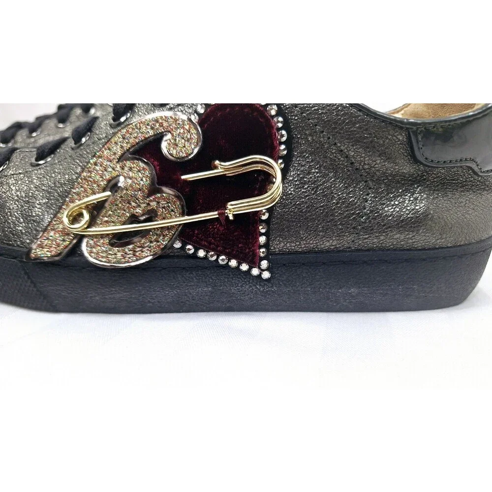 Hogl‎ Womens Metallic Pewter Leather Heart Safety Pin Sneakers Size 5.5